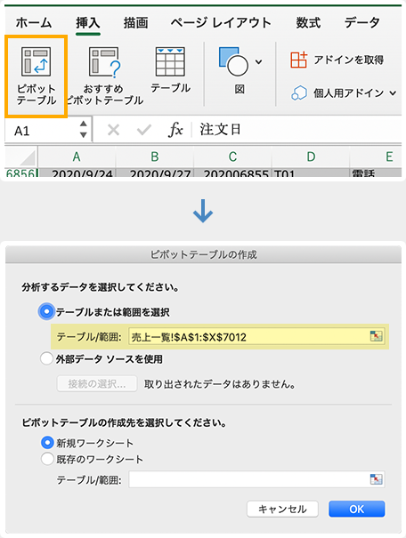 イメージ：ピボットテーブルの作成