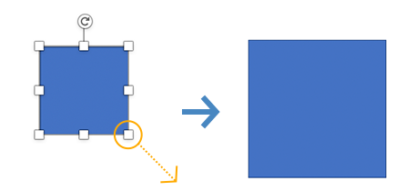 図形の角のハンドルをドラッグ