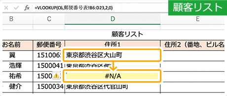 イメージ：Excelで「#N/A」とエラーが表示される