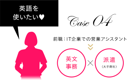 Case 04　英語を使いたい?　前職：IT企業での営業アシスタント　英文事務×派遣（大手商社）